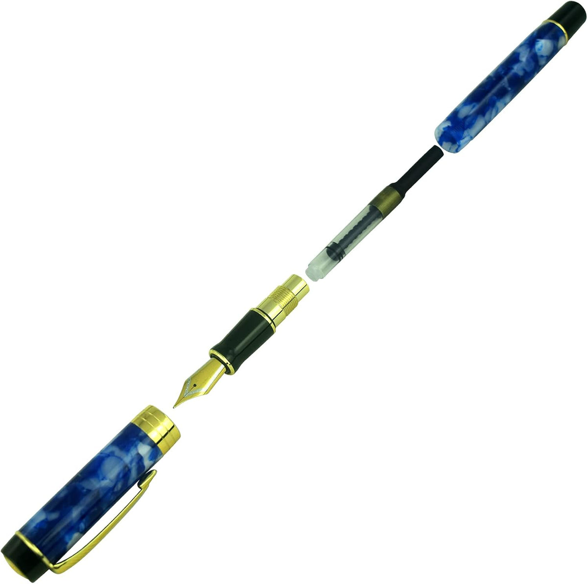 Jinhao Century Series 100 Fountain Pen, Dark Blue Marble, 18KGP Fine Nib With Ink Converter, Arrow Clip, Gift Box