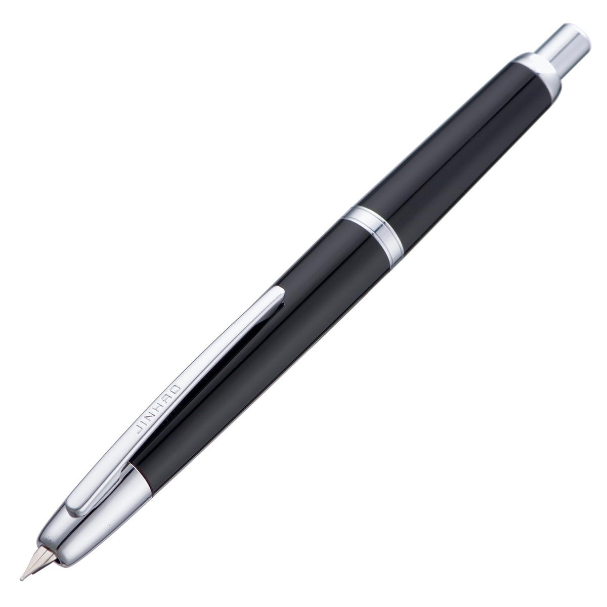 Jinhao 20 Press Fountain Pen, Snow White Retractable Medium Nib with Ink Converter Set (Silver Clip)