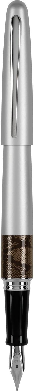 PILOT MR Animal Collection Fountain Pen in Gift Box, Matte Silver Barrel with Python Accent, Medium Point Stainless Steel Nib, Refillable Black Ink (91137)