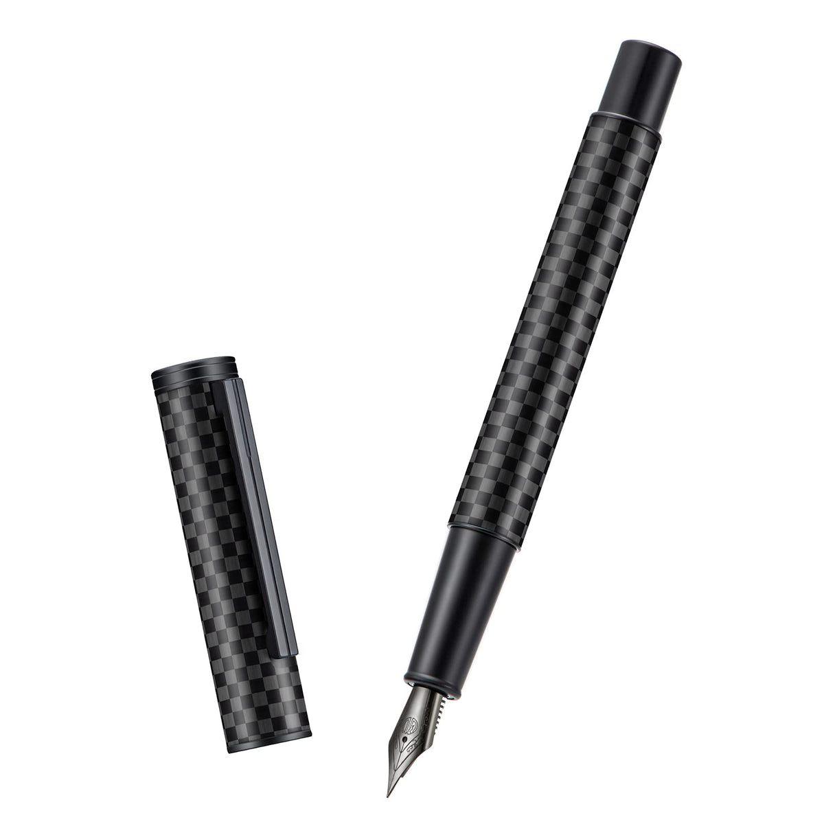 HONG DIAN Forest Pro Silver Stainless Steel Fountain Pen, Extra Fine Nib Classic Design Smooth Writing Pen with Converter and Metal Pen Case Set