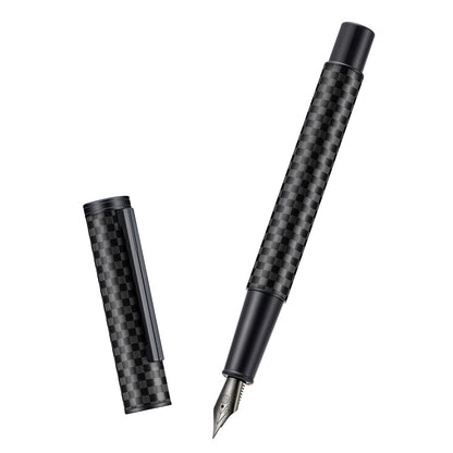 HONG DIAN Forest Pro Silver Stainless Steel Fountain Pen, Extra Fine Nib Classic Design Smooth Writing Pen with Converter and Metal Pen Case Set