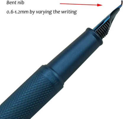 Hongdian Dark Blue Forest Fountain Pen Bent Nib Beautiful Tree Texture Excellent Metal Writing Pen
