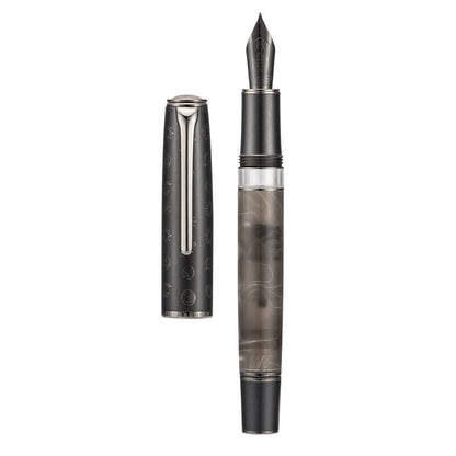 Hongdian N8S Gray Resin Fountain Pen Rabbit Pattern Cap, Iridium Extra Nib with Converter and Metal Pen Case Set