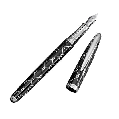 'The Boss' Black Luxury Executive Fountain Pen, Polished Lacquer, Chrome Accents, Stainless Steel Nib, Easy Refill Ink Piston Converter, Smudge Free, No Bleed, Fits Our Instant Insert Ink Cartridges