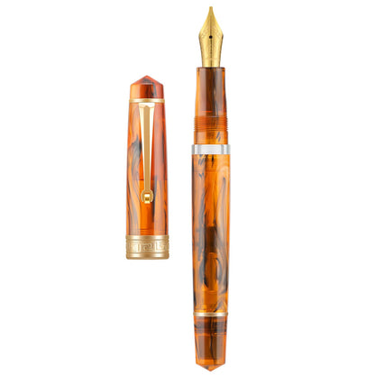 Asvine P20 Piston Fountain Pen Gradual Yellow Resin, Iridium Extra Fine Nib Gold Trim Smooth Writer Collection with Case Set
