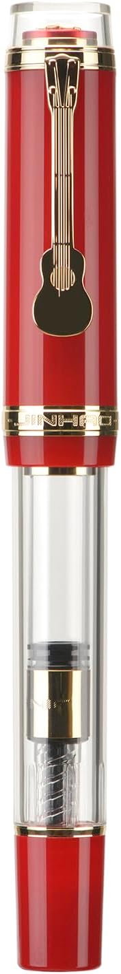 Jinhao 1935 Tiandao Series Fountain Pen, Size 8 Fine Nib Palace Red & Transparent Acrylic with Guitar Clip and Large Capacity Converter