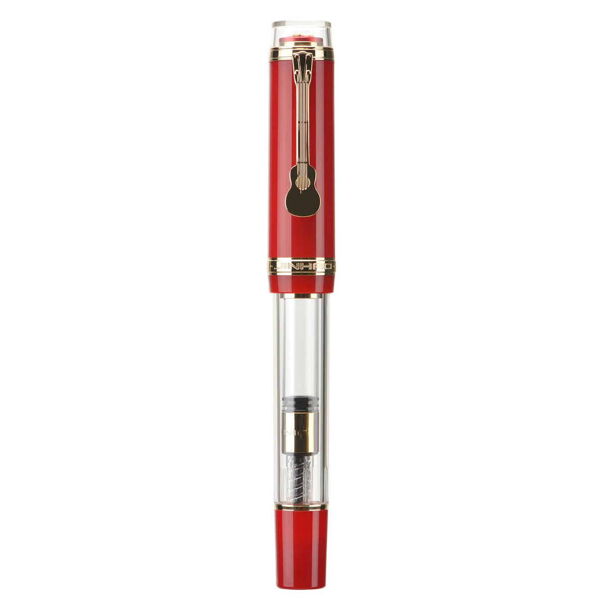 Jinhao 1935 Tiandao Series Fountain Pen, Size 8 Fine Nib Palace Red & Transparent Acrylic with Guitar Clip and Large Capacity Converter