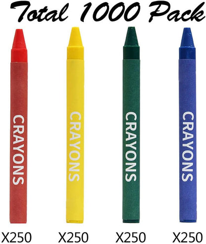 Madisi Crayons Bulk Pack, Regular Size, 4 Colors, 250 Packs, 1000 Count