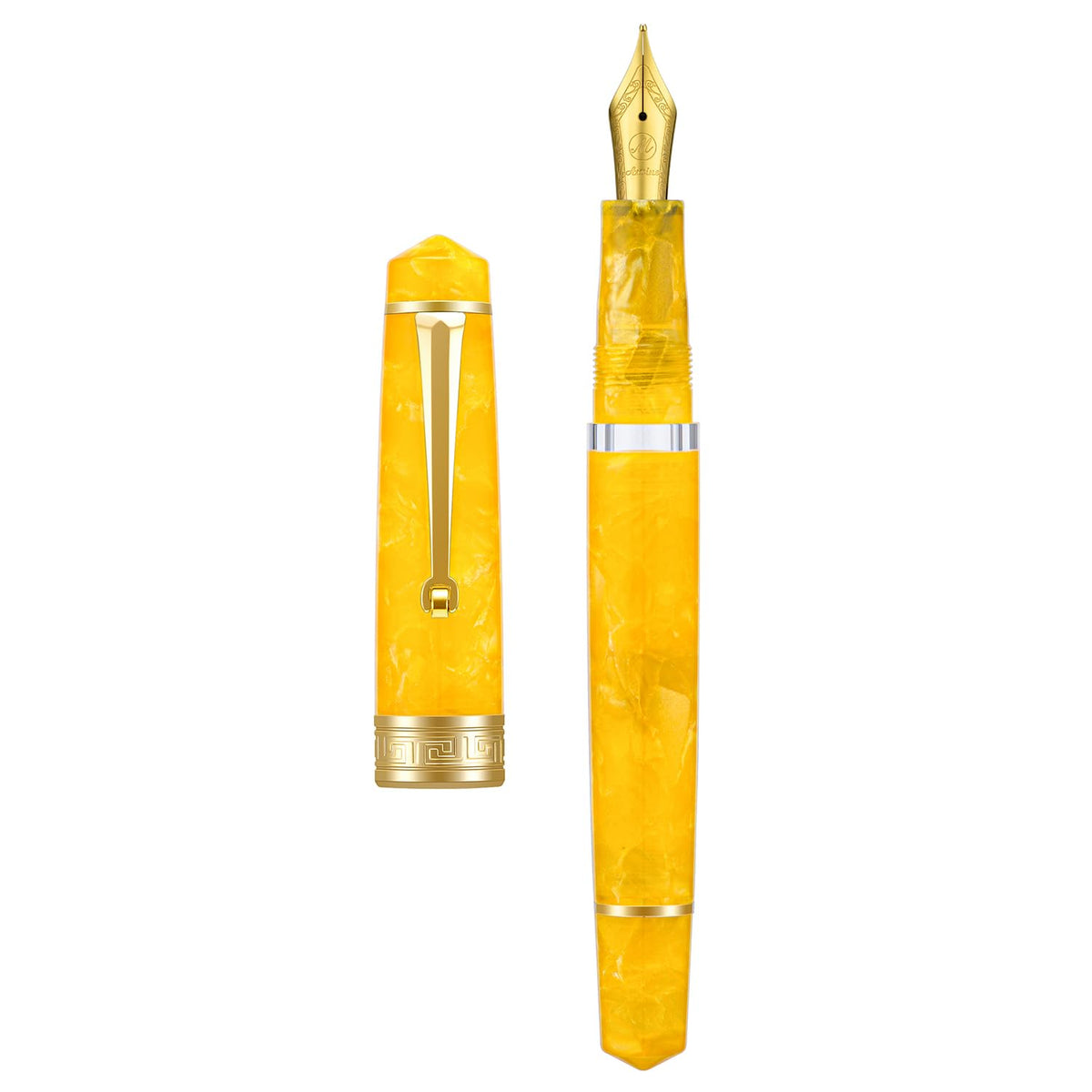 Asvine P20 Piston Fountain Pen Gradual Yellow Resin, Iridium Extra Fine Nib Gold Trim Smooth Writer Collection with Case Set
