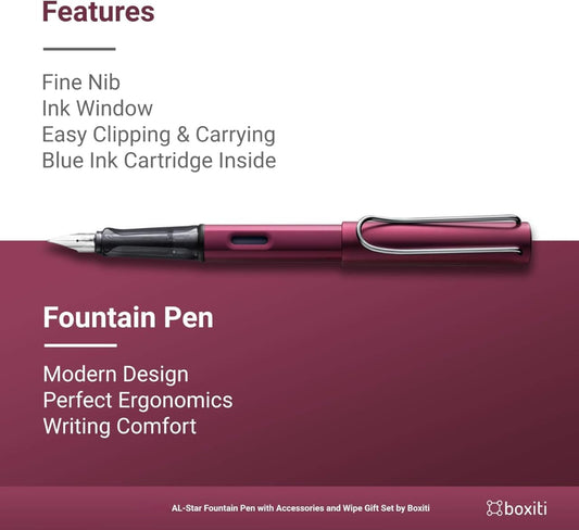 Fountain Pen Compatible with Lamy AL-Star | Black Purple | Fine Nib | 5 Black Ink Cartridges, Z28 Converter and Wipe