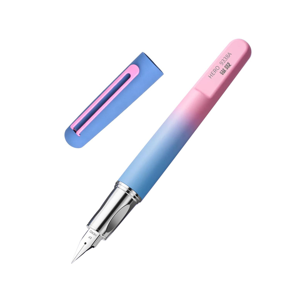HERO 9338A Student Fountain Pen with Magnetic Cap, 0.38mm Extra Fine Iridium Nib, Gradient White Green Finish, Beginner Pen for School & Present Gift, Smooth Writing for Journaling & Calligraphy