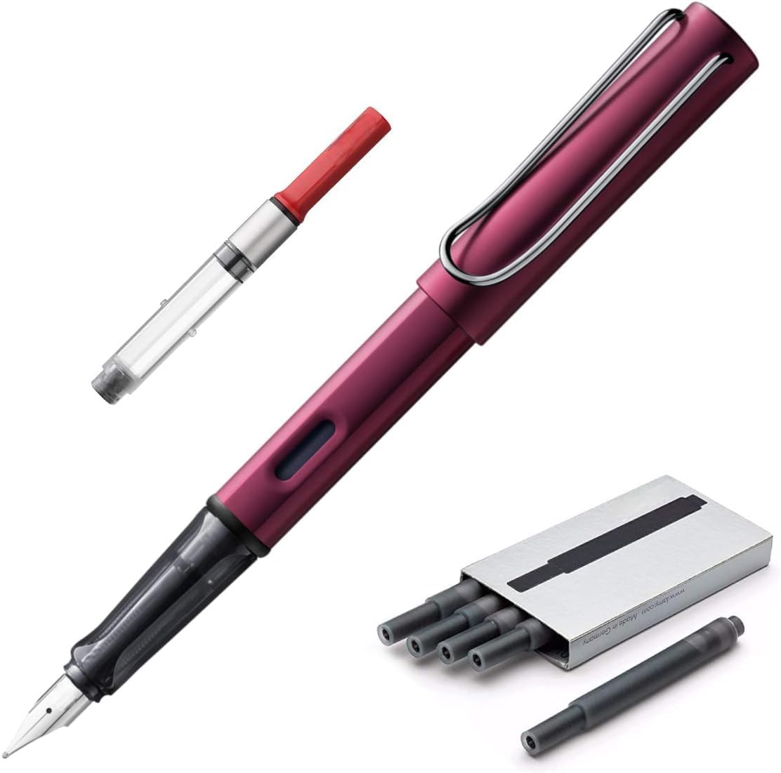 Fountain Pen Compatible with Lamy AL-Star | Black Purple | Fine Nib | 5 Black Ink Cartridges, Z28 Converter and Wipe