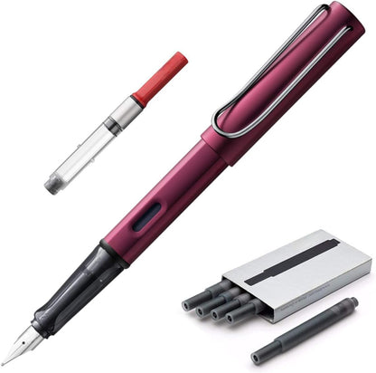 Fountain Pen Compatible with Lamy AL-Star | Black Purple | Fine Nib | 5 Black Ink Cartridges, Z28 Converter and Wipe