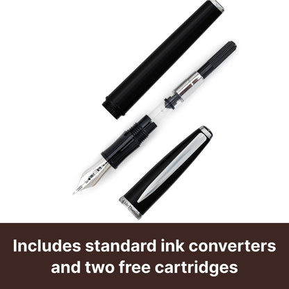 Monteverde USA Aldo Domani Fountain Pen Black – Medium Nib – Free Ink Bottle, Converter & Cartridges – Smooth JoWo German Nib – Elegant Gift Pen in Box