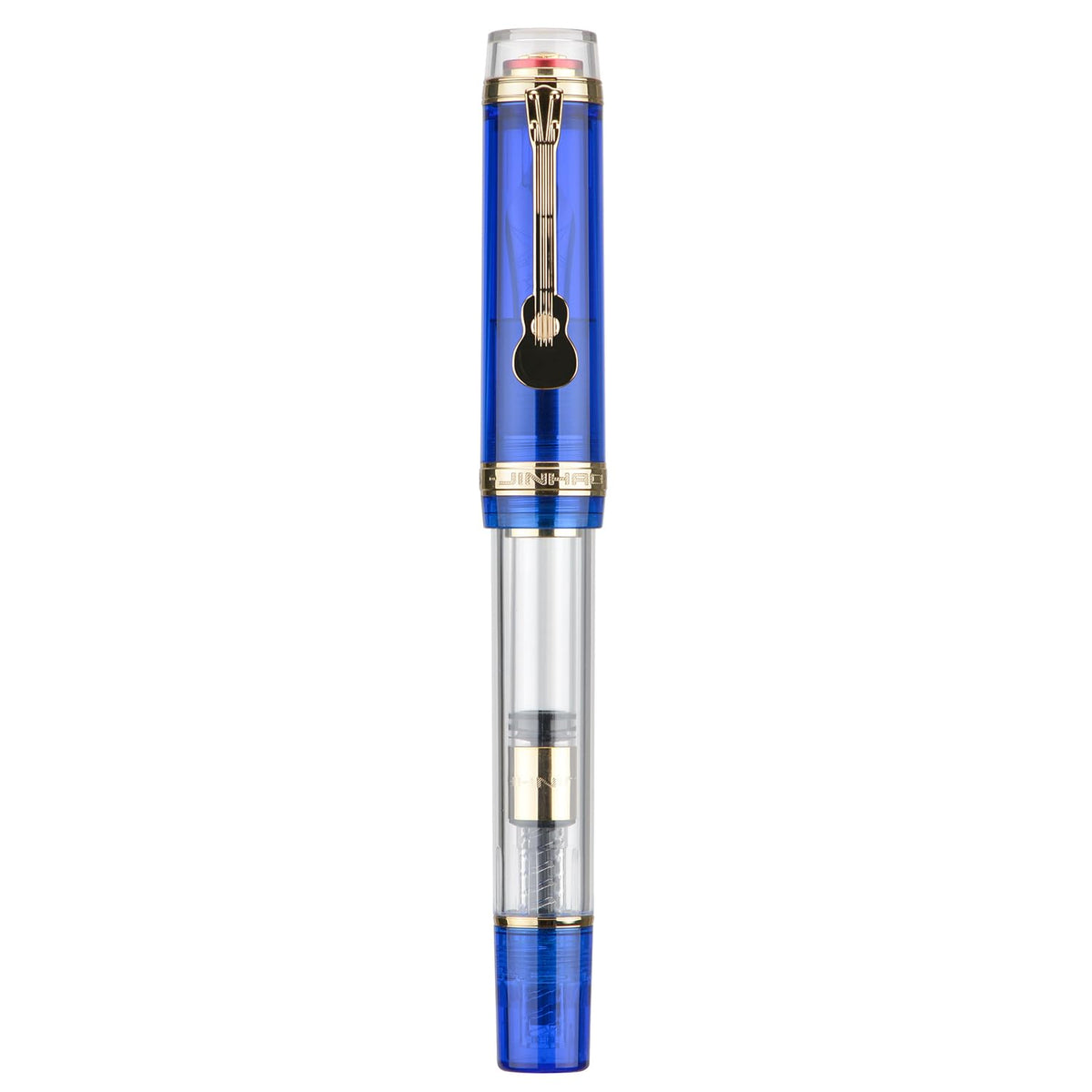 Jinhao 1935 Tiandao Series Fountain Pen, Size 8 Fine Nib Palace Red & Transparent Acrylic with Guitar Clip and Large Capacity Converter