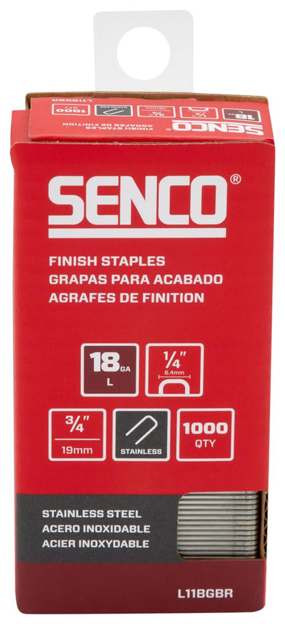 SENCO Collated Medium Wire Staples, Stainless Steel, 18GA(L11BGBR) 1,000 bx
