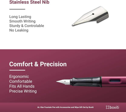 Fountain Pen Compatible with Lamy AL-Star | Black Purple | Fine Nib | 5 Black Ink Cartridges, Z28 Converter and Wipe