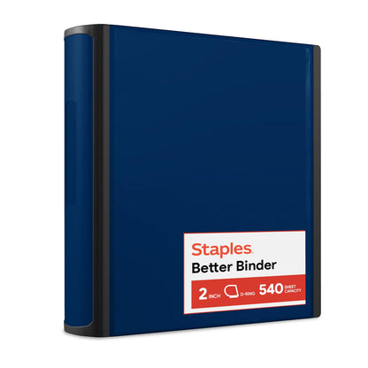 Staples Better Binder, 3 Inch D-Ring, Blue, Reinforced Rubber Spine