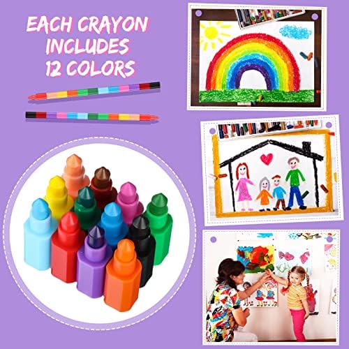 Gersoniel 72 Pcs Stackable Crayons, Stacking Buildable 12 Colors Crayons