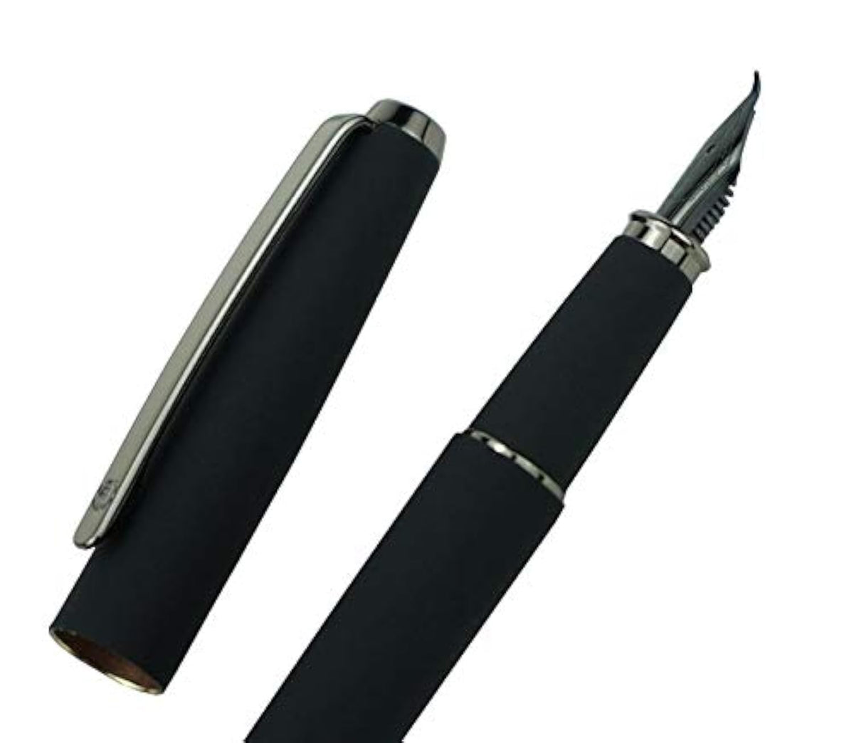 Hongdian 517D Matte Black Fountain Pen Stell Fine Point, Warrior Series, Classic Design with Converter and Metal Case