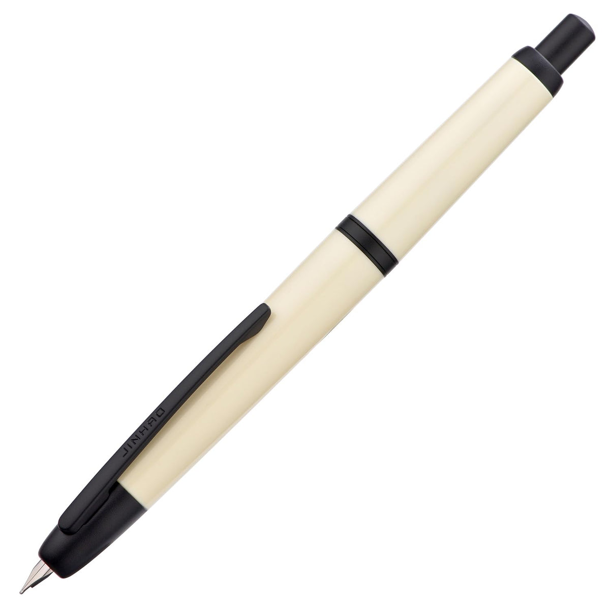 Jinhao 20 Press Fountain Pen, Snow White Retractable Medium Nib with Ink Converter Set (Silver Clip)
