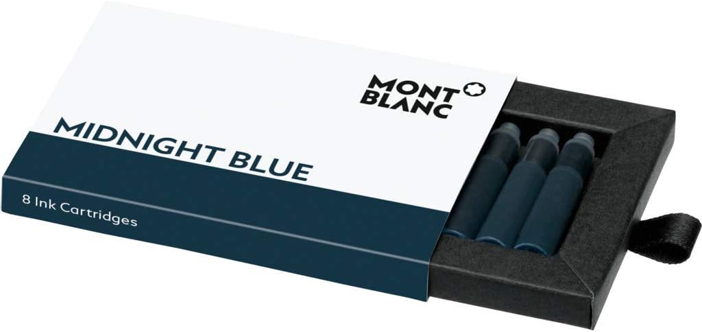 Montblanc Ink Cartridges Midnight Blue 105195 – Short International Standard Fountain Pen Refills in Blue-Black – 8 Pen Cartridges