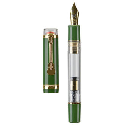 Jinhao 1935 Tiandao Series Fountain Pen, Size 8 Fine Nib Palace Red & Transparent Acrylic with Guitar Clip and Large Capacity Converter