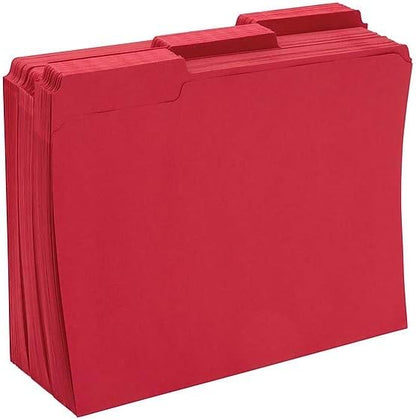 Staples Reinforced Colored File Folders, Letter, 3-Tab, Red, 100/Bx
