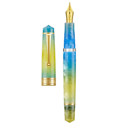Asvine P20 Piston Fountain Pen Gradual Yellow Resin, Iridium Extra Fine Nib Gold Trim Smooth Writer Collection with Case Set