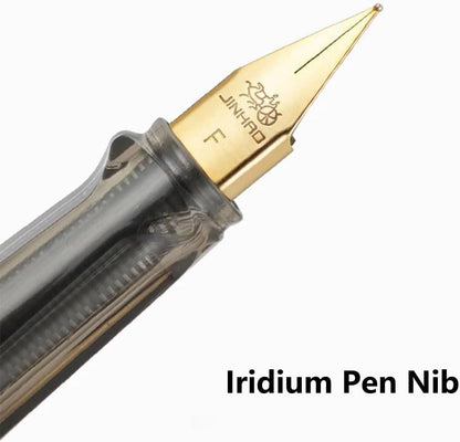 XIAOYU Retro Jinhao 58 Fountain Pen, Unique Sea Shell Inlay Design, Gold Trim with Ink Converter, Iridium Extra Fine Nib(0.38mm), Ivory White(White Shell)