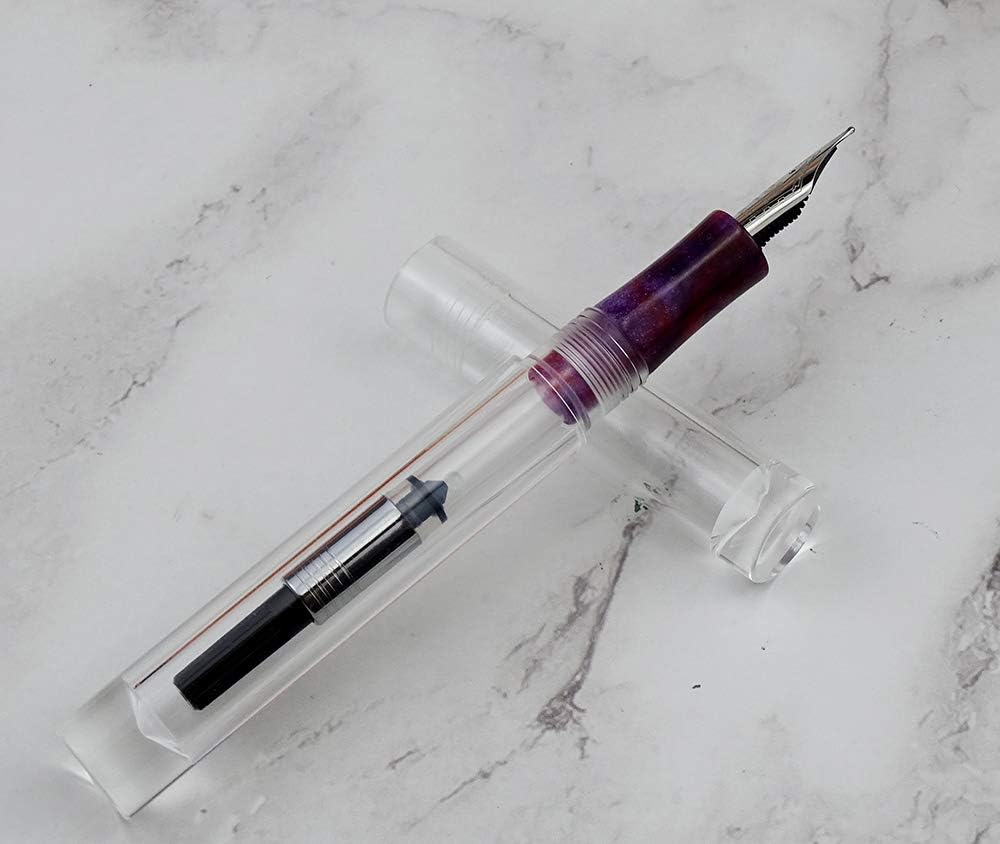 Lanxivi Majohn C1 Fountain Pen Medium Nib, Clear Transparent Acrylic Resin, Mini Pocket Pen, Eyedropper,Cartridges and Converter Filling