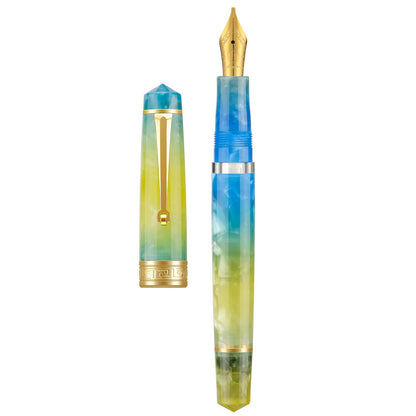 Asvine P20 Piston Fountain Pen Gradual Yellow Resin, Iridium Extra Fine Nib Gold Trim Smooth Writer Collection with Case Set