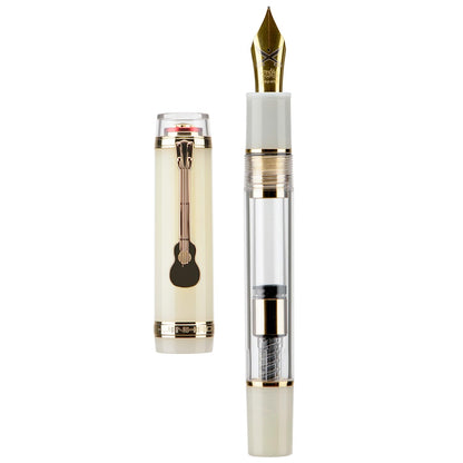 Jinhao 1935 Tiandao Series Fountain Pen, Size 8 Fine Nib Palace Red & Transparent Acrylic with Guitar Clip and Large Capacity Converter