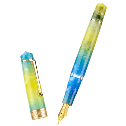 Asvine P20 Piston Fountain Pen Gradual Yellow Resin, Iridium Extra Fine Nib Gold Trim Smooth Writer Collection with Case Set