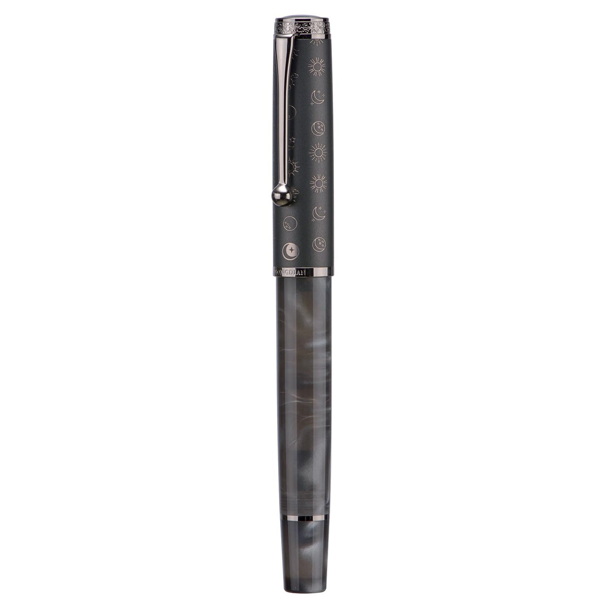 Hongdian N8S Gray Resin Fountain Pen Rabbit Pattern Cap, Iridium Extra Nib with Converter and Metal Pen Case Set
