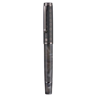 Hongdian N8S Gray Resin Fountain Pen Rabbit Pattern Cap, Iridium Extra Nib with Converter and Metal Pen Case Set