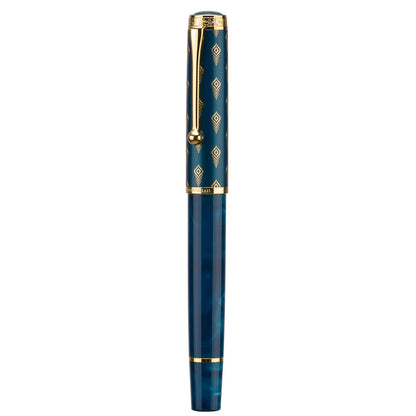 Hongdian N8S Gray Resin Fountain Pen Rabbit Pattern Cap, Iridium Extra Nib with Converter and Metal Pen Case Set