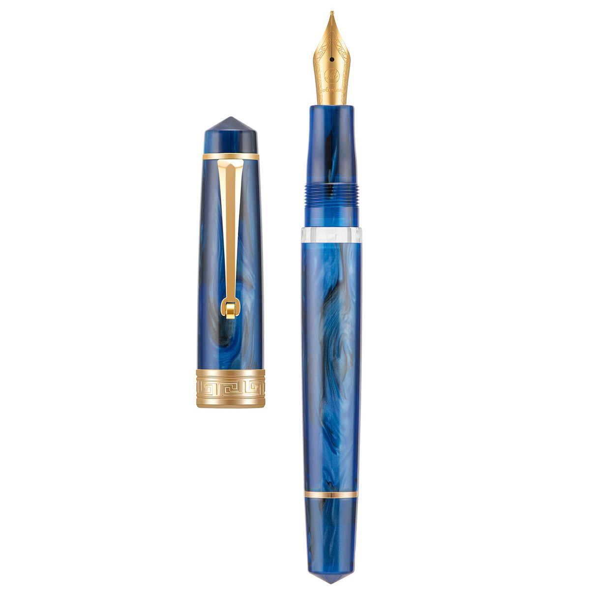 Asvine P20 Piston Fountain Pen Gradual Yellow Resin, Iridium Extra Fine Nib Gold Trim Smooth Writer Collection with Case Set