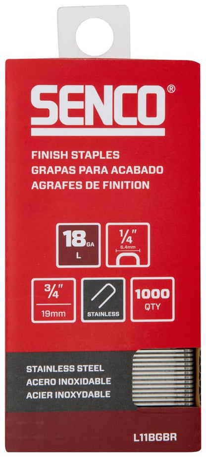 SENCO Collated Medium Wire Staples, Stainless Steel, 18GA(L11BGBR) 1,000 bx