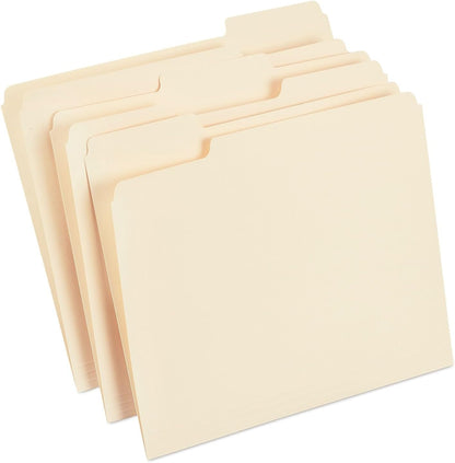 Staples File Folders, Letter Size, 1/3-Cut Tabs, Manila, 100/Pack
