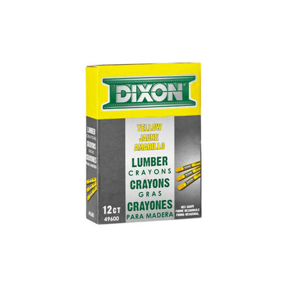 DIXON Industrial Lumber Marking Crayons, 4.5" x 1/2" Hex, Yellow, 12-Pack (X49600)