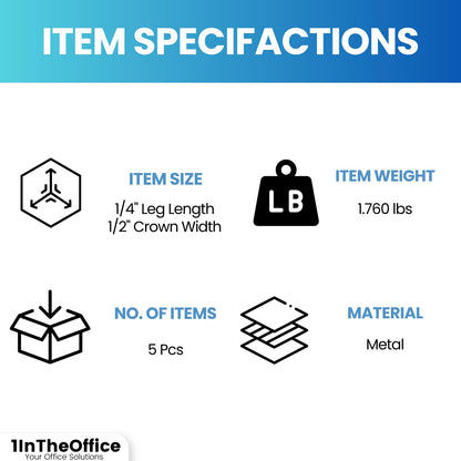1InTheOffice Standard Staples - 1/4" Leg Length, 5,000 Staples/Pack, 5 Pack