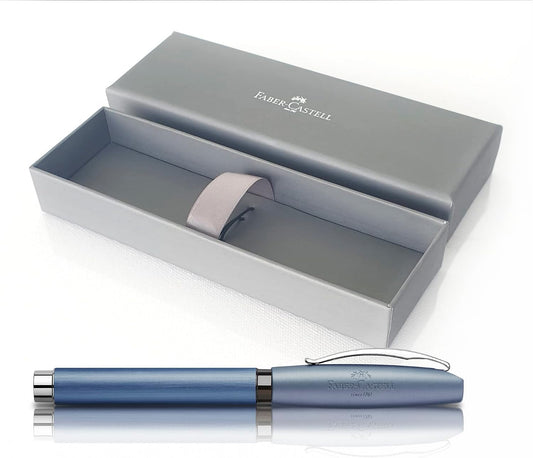 Faber-Castell Essentio Aluminum Blue Fountain Pen - Medium Nib with Black Ink - Fine Writing Instruments