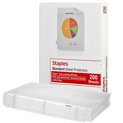 Staples Sheet Protectors, 8.5x11 Inch, Top-Loading, Clear, 200-Pack