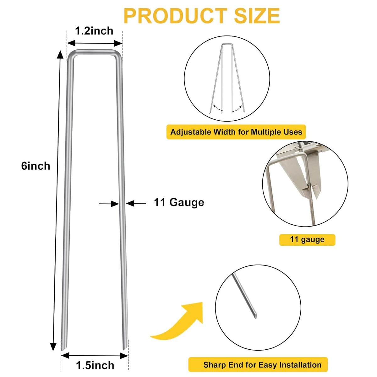 HongWay 100 Pack Landscape Staples, 6 Inch Garden Stakes Galvanized Steel