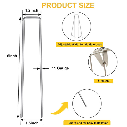 HongWay 100 Pack Landscape Staples, 6 Inch Garden Stakes Galvanized Steel