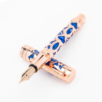 Conklin Endura Deco Crest Fountain Pen in Blue, Stub Nib, Premium Writing Instrument