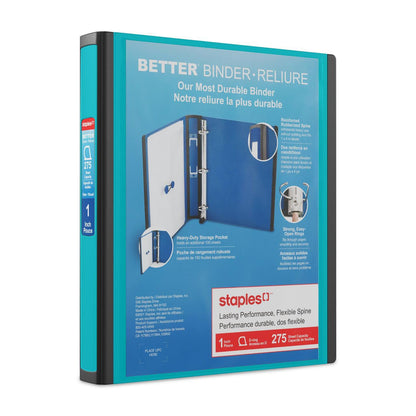 Staples Better Binder, 3 Inch D-Ring, Blue, Reinforced Rubber Spine
