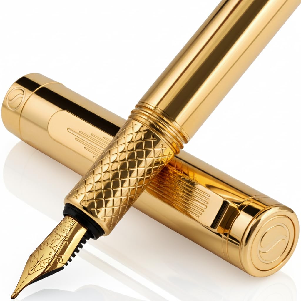 Scriveiner Gold Pocket Fountain Pen, Superb Luxury Pen Gift for Men & Women
