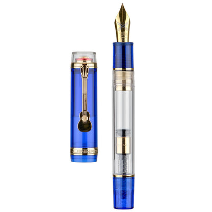 Jinhao 1935 Tiandao Series Fountain Pen, Size 8 Fine Nib Palace Red & Transparent Acrylic with Guitar Clip and Large Capacity Converter